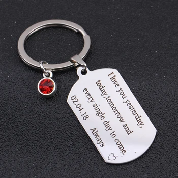

12 Colors Birthstone Choice Key Chain Date Private Customized For Couple Lover Birthday Valentine's Day Gift Key Decor Jewelry