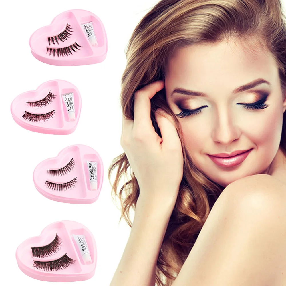 Newest !!!1Pair Stylish Thick Makeup False Eyelashes Eyelash Glue