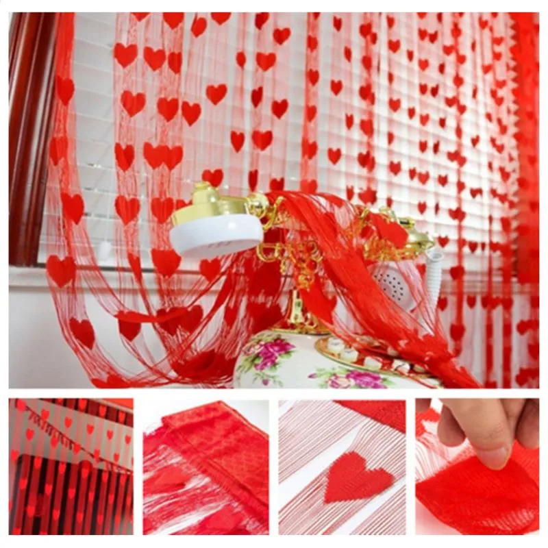 1M*2M Window Curtains Romantic Peach Heart Line Curtain Wedding /Love