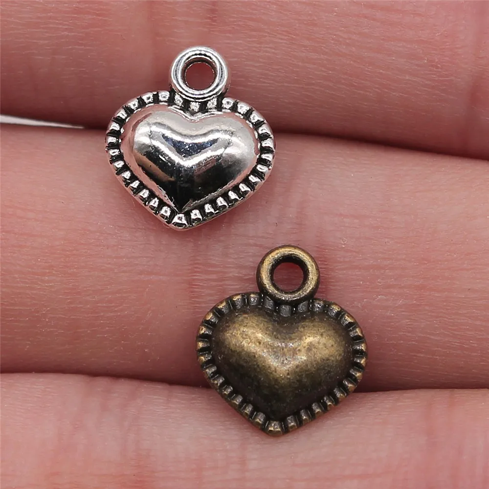

WYSIWYG 10pcs 13x11mm Antique Silver Antique Bronze 3D Heart Charms 3D Heart Charms For Jewelry Making 3D Small Heart Charms