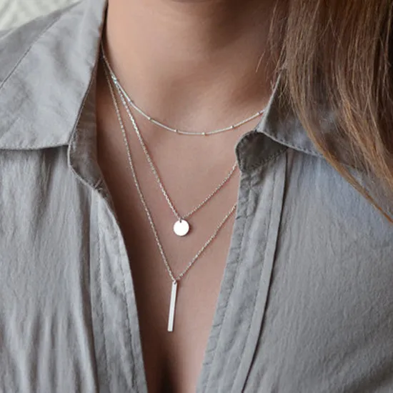European Simple Multi Layers Tassels Bar Coin Necklace Clavicle Chains Charm Womens Fashion Jewelry Colar One Direction