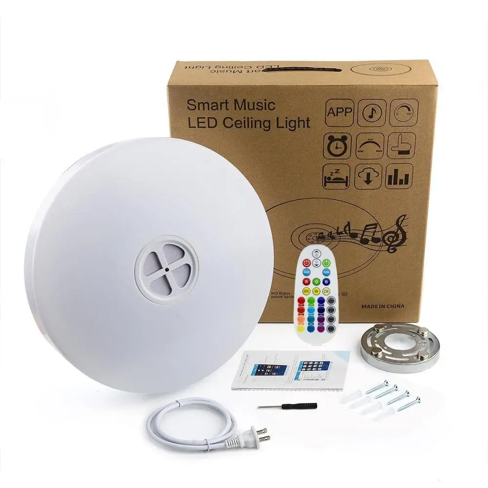 

Smart Home Remote Control 24W LedCeiling Lamp Bluetooth Speaker Multi Color Changing and Dimmable Led Light with IR Control