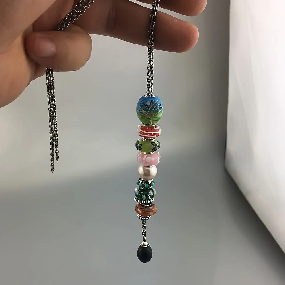 Black Agate Pendant Necklace Of Onyx Stones Fit Troll European Charms 925 Sterling Silver Beads DIY Jewelry Gift For Woman (15)