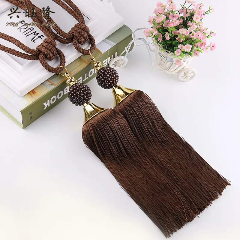 

XWL 2Pcs Beads Curtain Tiebacks Hanging Belt Straps Ropes Tassel Fringe Curtain Accessories Brush Bind Buckle Clasp Tieback