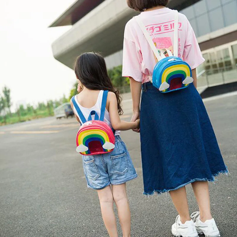 100 шт./партия, сумка на плечо для девочек, рюкзак с рисунком радуги, двойной выбор, маленькая диагональная школьная сумка для хранения