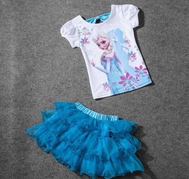 Комплект платье принцесс Эльзы и футболка для девочек комплект из 2-х элементов одежды подходит для возраста от 3-х до 8-ми лет платье-пачка с воланами небесно-голубого цвета - Цвет: Синий