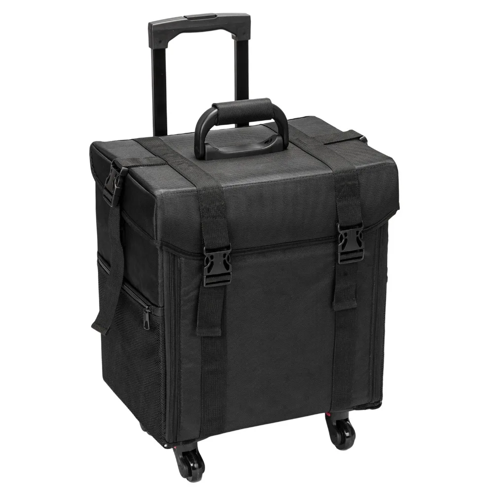 

2-in-1 Professional Artist Travel Storage Cosmetic Case With Drawbar Black Pro Brilliant Draw-bar Box For Makeup Hair Artists
