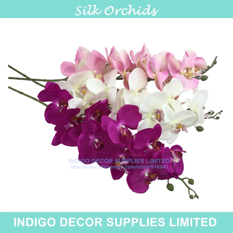 Por Whole Silk Flower Stems Whole 100pcs Phalaenopsis Orchids Silk Flower 9flowers Stem Artificial Wedding Fl