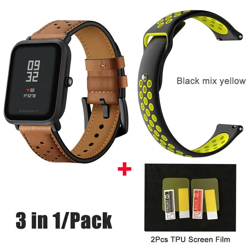 3в1/упаковка браслет Amazfeel для Amazfit Bip Bit Band Xiaomi Huami Aamazfit bip Xiaomi Youth Smartwatch ремешок 20 мм - Цвет: brown n black yellow