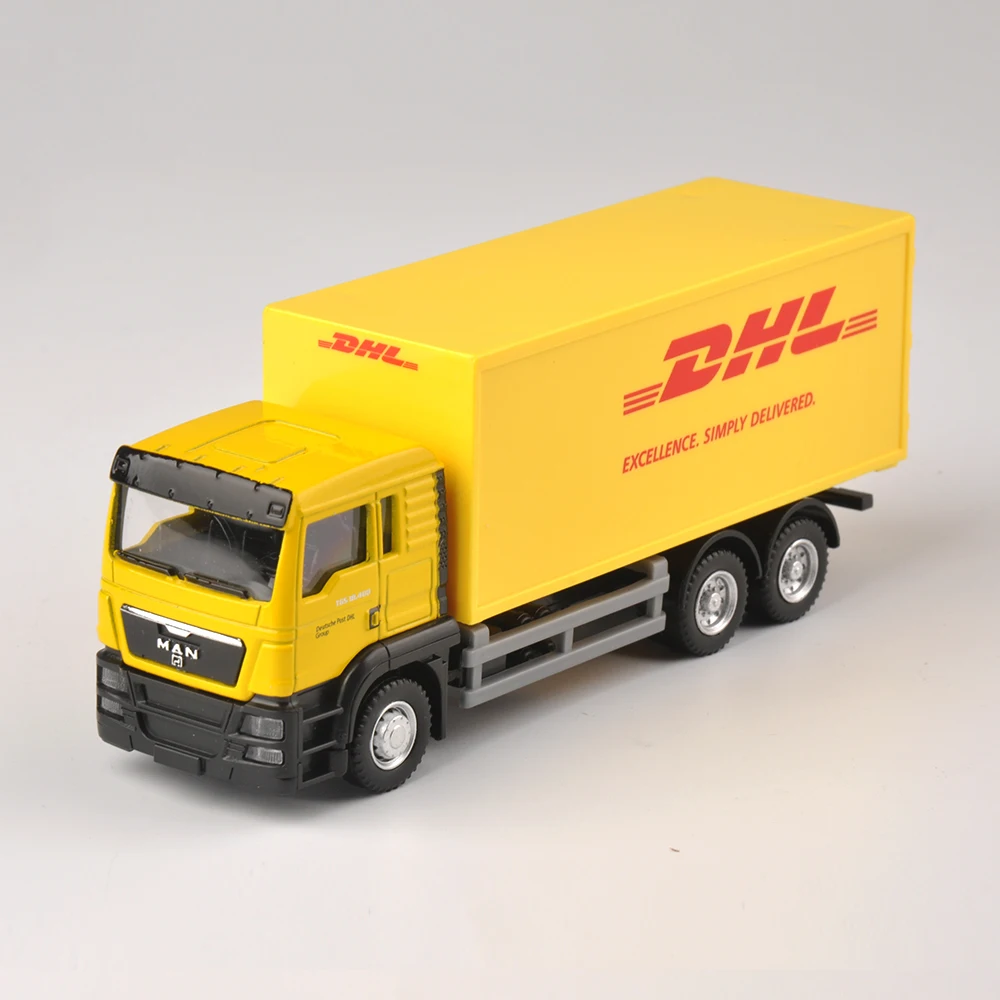 Diecast Truck 1:64 Scale Express DHL Truck Model Yellow Container Transporter Kids Toys 