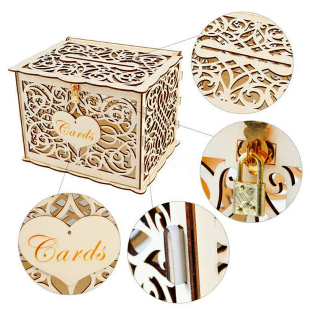 Useful Supplies Wood Box Wedding Collection Gift Hollow Decoration 30*24*21cm | Дом и сад