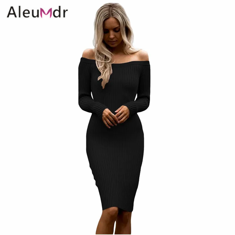 off shoulder midi sweater dress