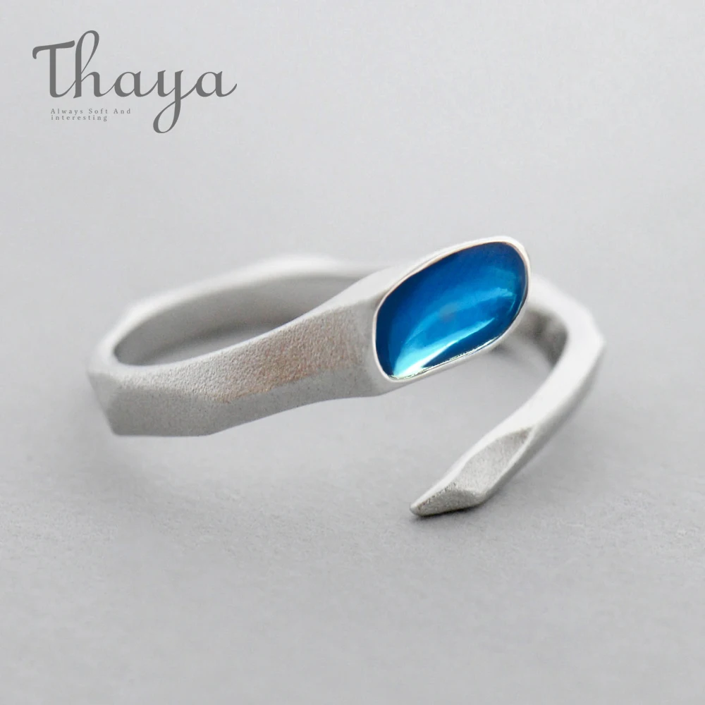 Thaya Water Design s925 Sterling Silver Finger Ring Blue Clear Edges Matte Ring for Women Ladies Fine Jewelry Gift Thaya Water Design s925 Sterling Silver Finger Ring Blue Clear Edges Matte Ring for Women Ladies Fine Jewelry Gift
