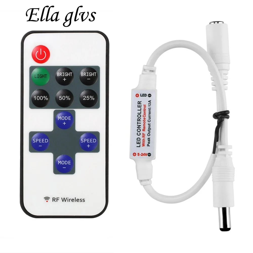 

Mini RF Wireless 11keys LED Strip Controller DC12-24V For Single Color LED Strip
