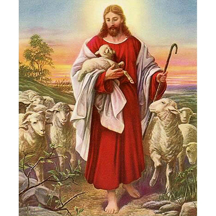 

5D DIY Diamond Painting Jesus Christ Shepherd Full Round Crystal Mosaic Embroidery Cross Stitch Christian Home Wall Decoration