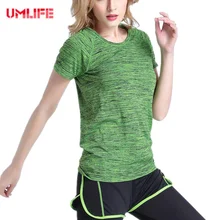 UMLIFE женские спортивные брюки для занятий йогой футболка Топы быстросохнущая Профессиональный Фитнес для бега, спортзала пот дышащие упражнения короткий рукав