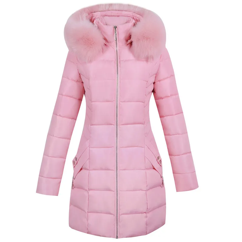 Ideal  Winter Female Long Jacket Winter Coat Women Fake Fur Collar Warm Woman Parka Outerwear Down Jacket 