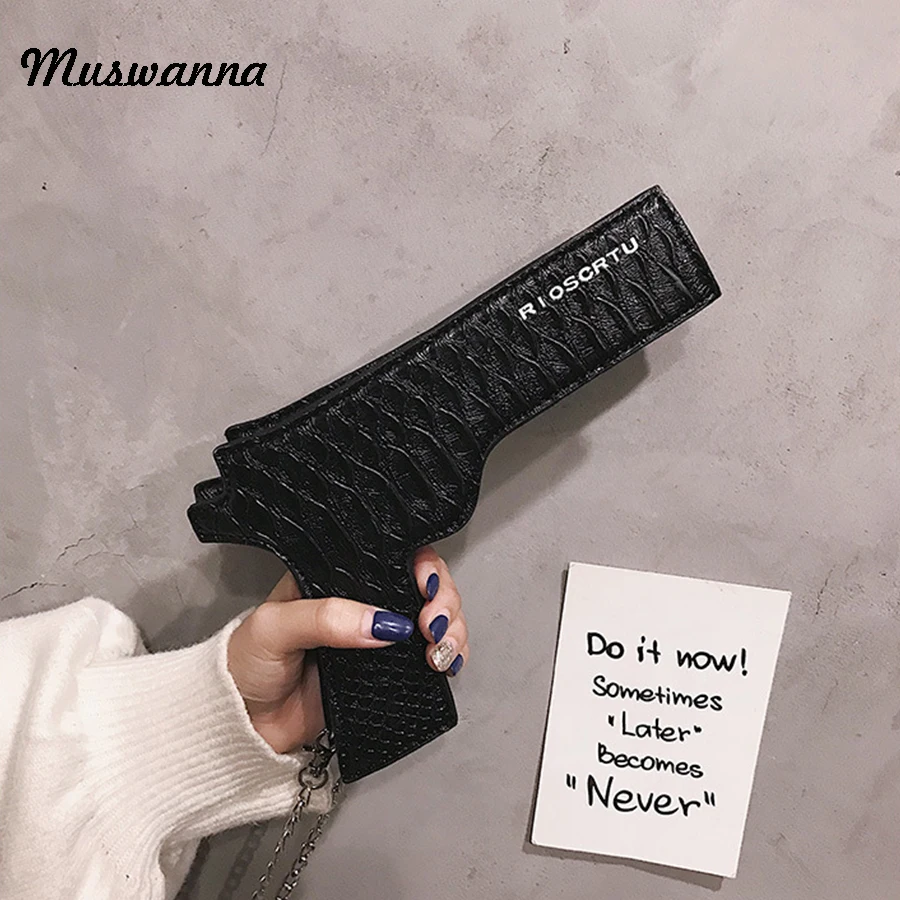 المتناثرة البسيطة مسدس على شكل حقيبة بو الجلود النساء حقيبة مصمم سلسلة Crossbody حقيبة للنساء حزب مخلب محفظة Bolso femenino