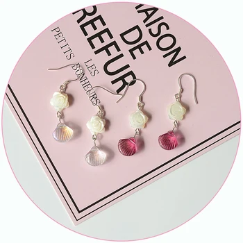 

Retro-style Shell Flower Mesh Red Earrings Female New Personality Earrings Long for Round Face Earrings