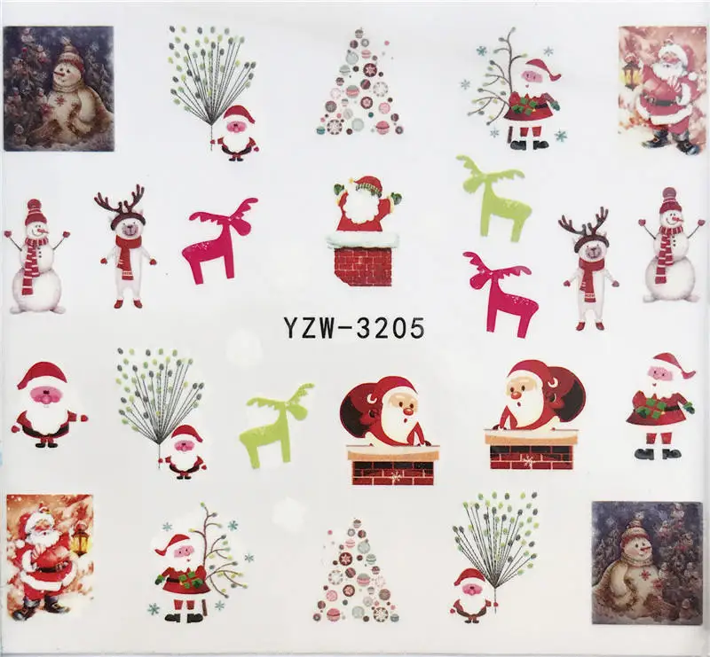 FWC 1 Sheet Christmas Snowflake Nail Sticker Santa Claus Deer Pattern Transfer Sticker Manicure Nail Art Decals