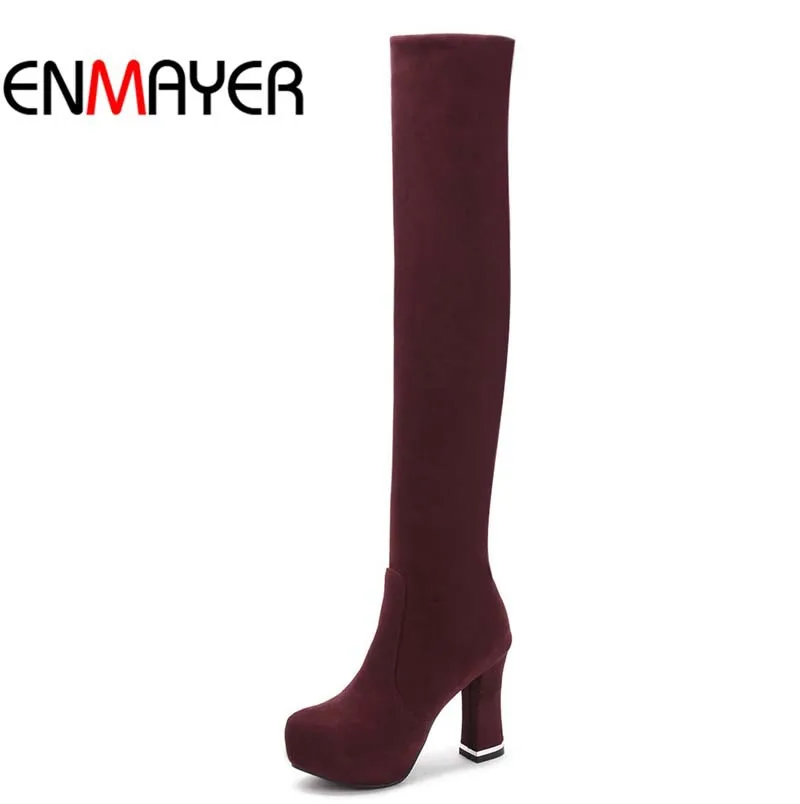 

ENMAYER Over-the-Knee Boots ShoesForWomen New platform warm sexy Long Boots Red Black BrownWinter Flock Wedding Warm Snow Boots