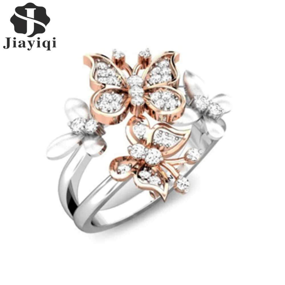 

Jiayiqi Silver Color Delicate Finger Rings Lovely Butterfly with White Cubic Zirconia Engagement Ring Party Gift Jewelry