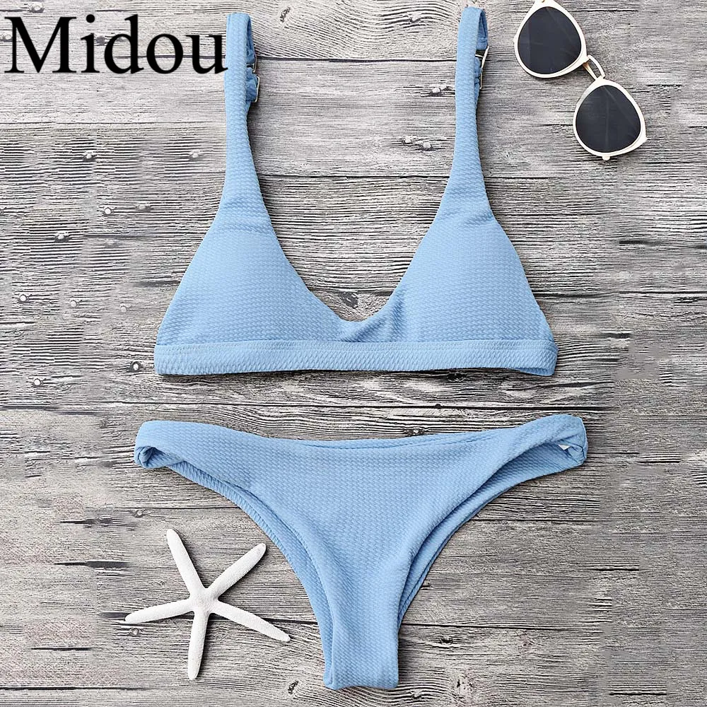 

Midou Bikini 2019 Push Up Padded Scoop Neck Woman Swimwear Solid Color Beachwear Brazilian Bikini Set Maillot De Bain Femme