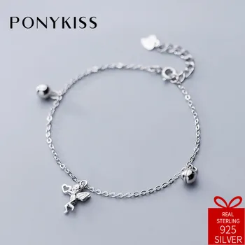 

PONYKISS Romantic 100% 925 Sterling Silver Little Angel Chic Bell Bracelets Women Festival Party Fine Jewelry Birthday Cute Gift