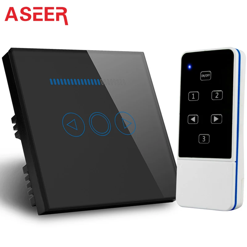 ASEER,UK Standard Wireless Remote Control Dimmer Light Switch 1Gang1Way,RF433,Crystal Tempered
