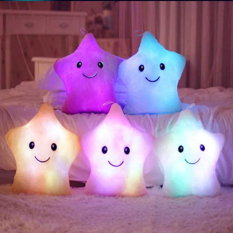 Cute Throw Pillow Led Light Up Cartoon Pillow Colorful Star Soft