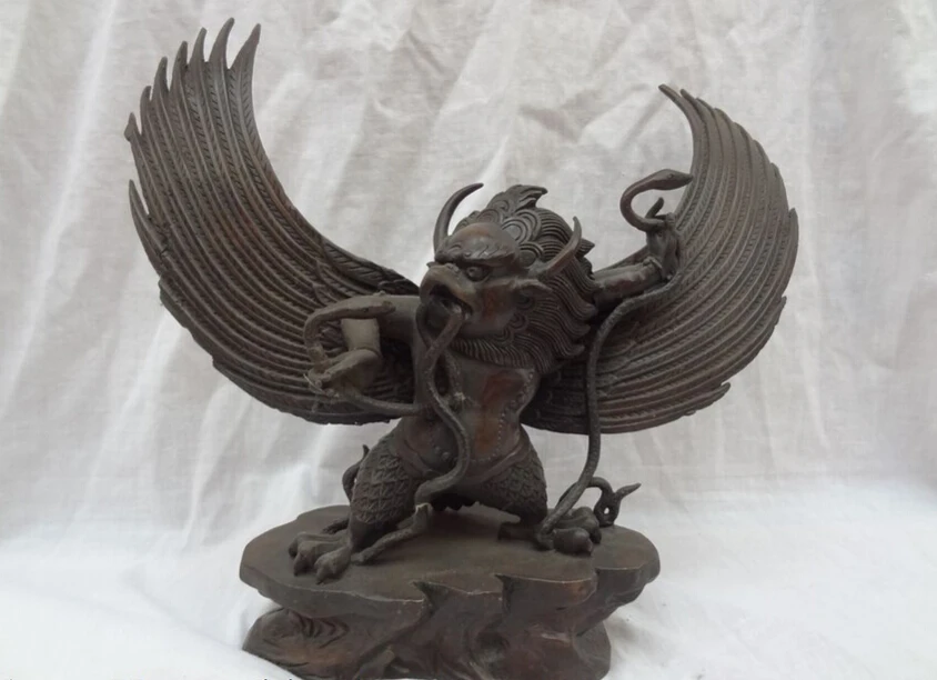 

S4125 12" Tibet Bronze Fly Redpoll Winged Garuda Buddha Snake Head Bronze Statue D0318