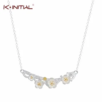 1Pcs 925 Silver Flowers Necklace Cute Plum Blossom Pendants Necklaces Branch Chain Necklaces for Girl Fashion Jewelry Colar Gift