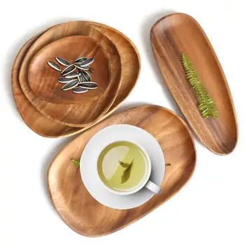 

Acacia Wooden Storage Plate Fruit Vegetable Snack Dish Holder Food Tray Home Decor Snack Rack Wedding Plates Party Tableware