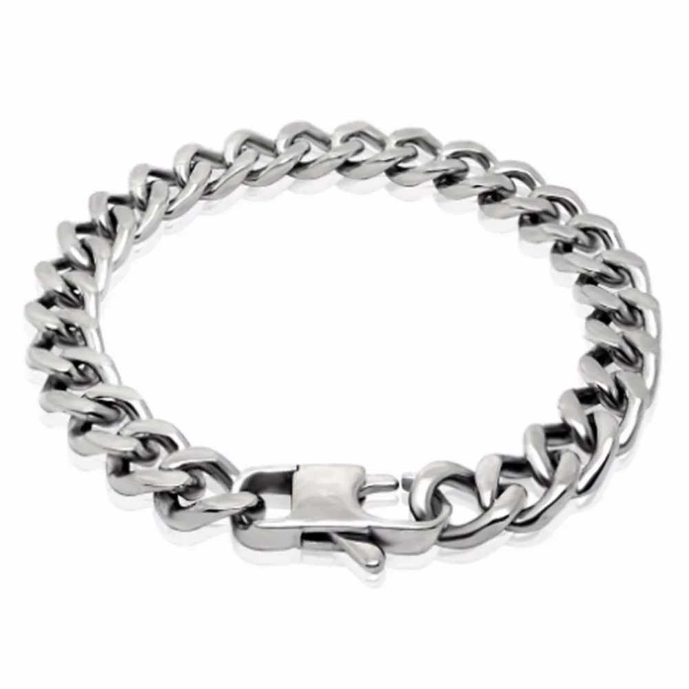

0.9cm Smooth Wide Chunky Curb Link 316L Stainless Steel Bracelet Mens Boys Chain Hip Hop Jewelry 8.3in Valentines Day Gift