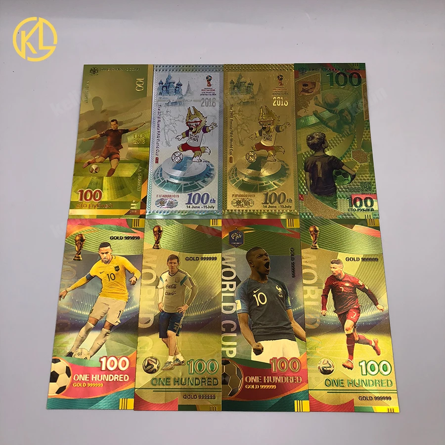 

8+2pcs/lot Mixed Designs Hotsale Russia Sports Gold Banknotes 100 Rouble for New Year Gifts and Promotional gifts