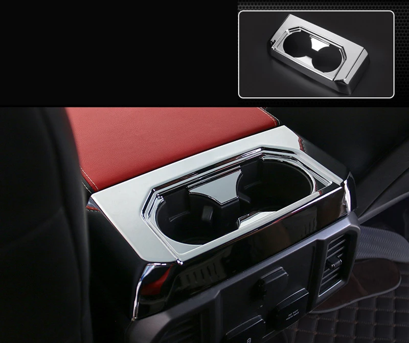 For Ford F-150 2015-2018 ABS Chrome Interior Water Cup Holder Panel Cover Trim