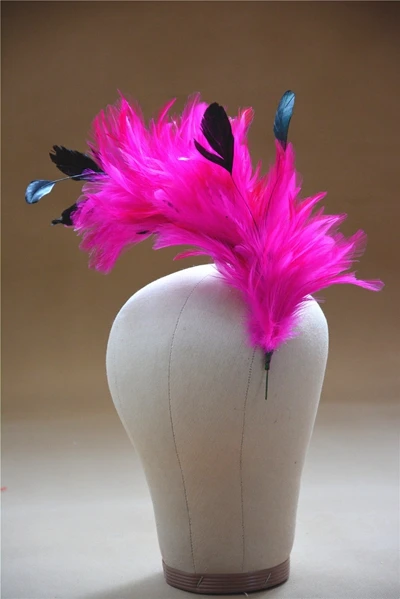 B061 Hackle Coque полосатый перо дерево Pom крепление цветок отделка шляпа Millinery - Цвет: Hot Pink