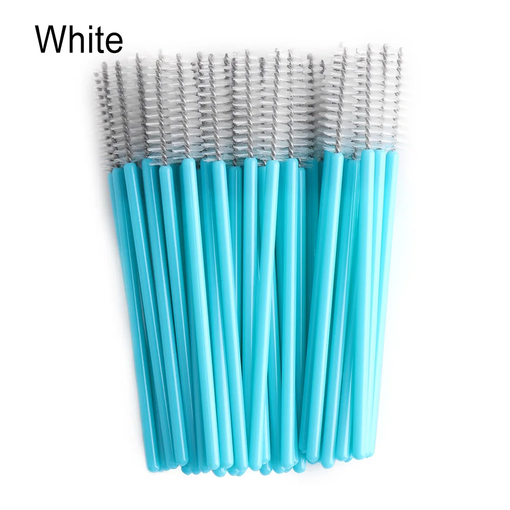 50 шт./лот, одноразовые нейлоновые палочки для туши, синие ручки, кисти для ресниц, кисти для макияжа, инструменты для наращивания ресниц - Handle Color: Белый