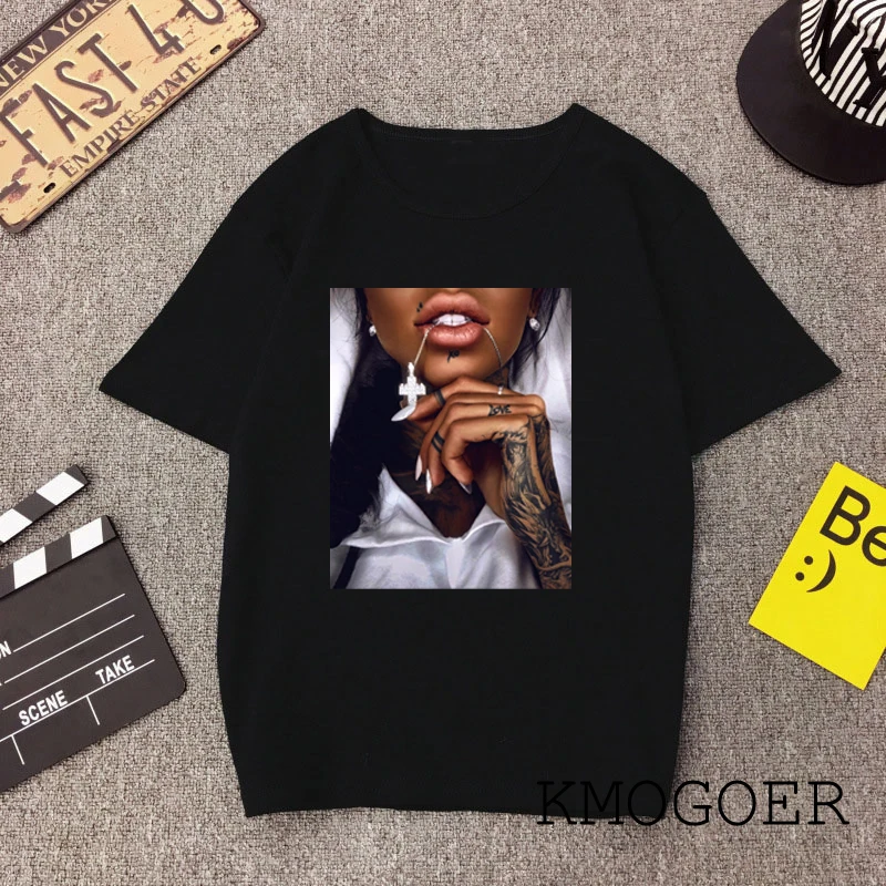 

Cool Black Girl Female Black T-shirt Harajuku Grunge T-shirt for Women Gothic Tee Shirt Hip Hop T Shirt Tops