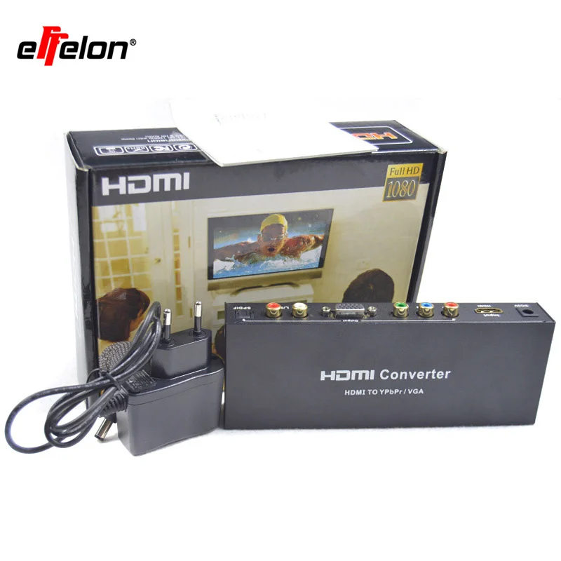 Effelon 1080P HDMI to RGB Component YPbPr Audio Video Adapter HDMI to VGA /SPDIF/RL Converter Support 5.1CH Surround Sound hdmi to vga high definition color converter w ypbpr spdif black white