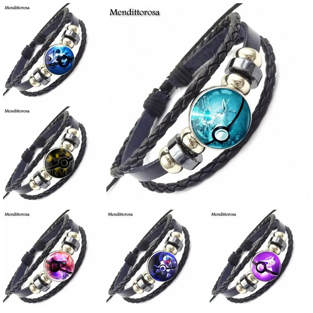 

Pokeball Umbreon Pokemon Brand Jewelry Black Leather Bracelet Bangle Glass Dome For Child