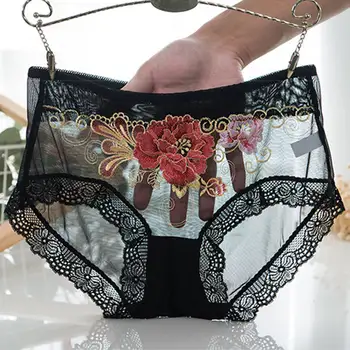 

3pcs New Fashion Underwear Women Mid Rise Panties Floral Embroidery Lace Briefs Sexy Lingerie Hollow Out Seamless Panties Women