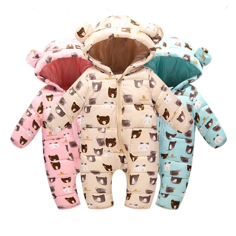 

Baby Snowsuits Hooded Cute Bears Jumpsuit Down Cotton Jacket For Boys Girls Overalls Warm Coats Kids Clothes Infantil Rompers