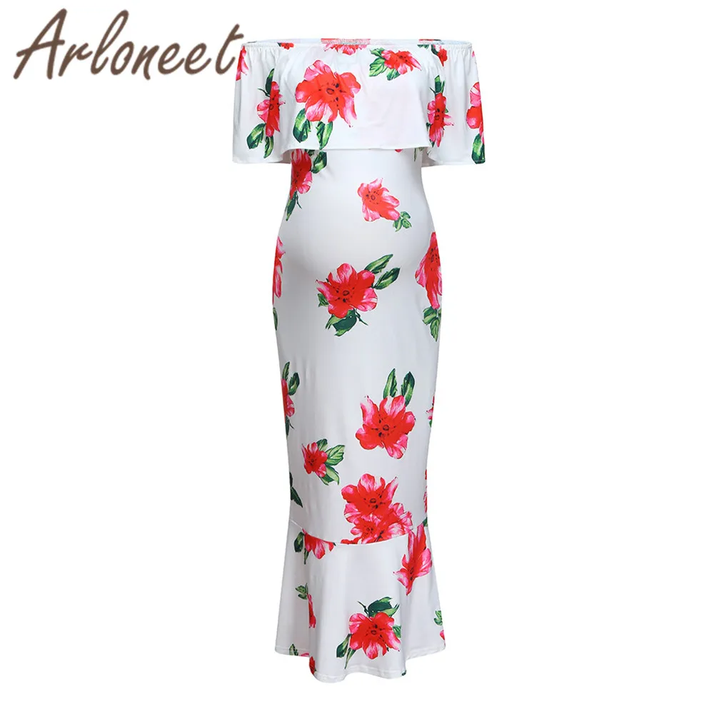 

ARLONEET Clothes women maternity dresses Ruffle Off shoulder dress long Summer ladies elegant a line dresses pregnanct Vestidos
