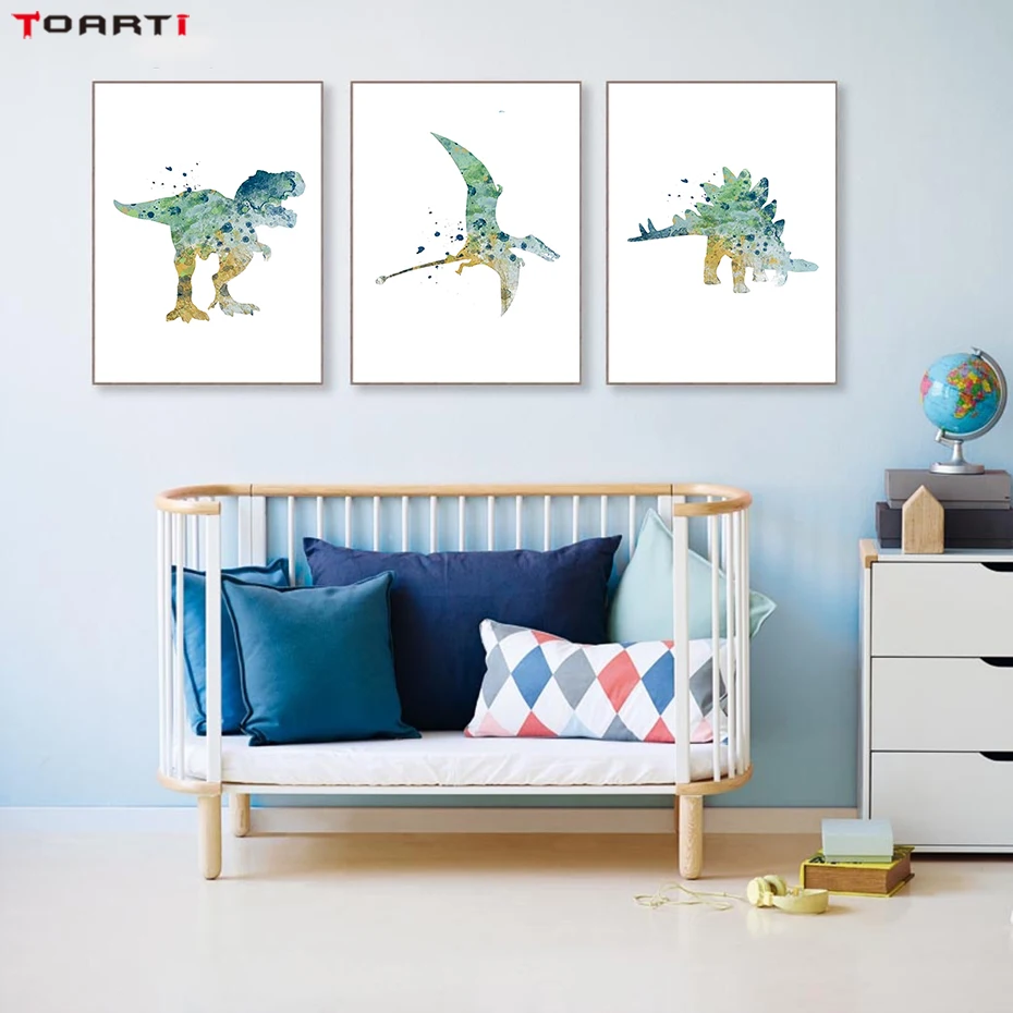 Watercolor Cartoon Animals Posters Prints Dinosaur Canvas Painting On The Wall For Living Kids Room Home Decor Art Pictures (3)