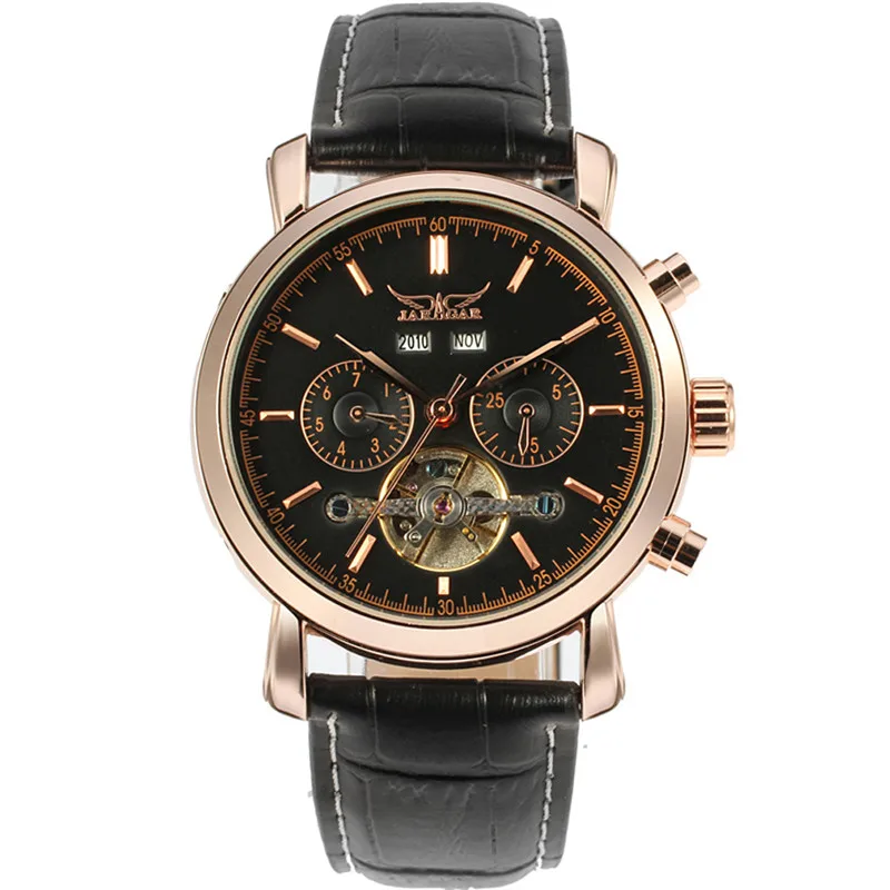 

Men Self Winding Mechanical Watch Mens Fashion Casual Watches Man Multifunction Sport Leather B Wristwatch JARAGAR