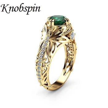 

Euramerican Popular Green Zircon Rings Plated Gold Color Butterfly Wedding Band Rings Jewelry for Women bague femme Size 6-10