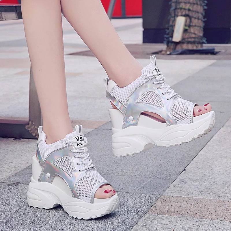 2019 Summer Chunky Sandals Women 11cm Wedge High Heels Shoes Female Lace Up Platform Mesh Casual Summer Slippers Woman Sandal 2019 Summer Chunky Sandals Women 11cm Wedge High Heels Shoes Female Lace Up Platform Mesh Casual Summer Slippers Woman Sandal