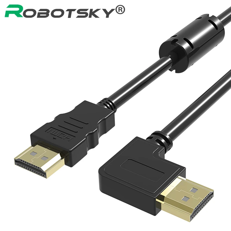 Robotsky Right Angle HDMI Cable Male to Male 1.5M 5FT Double Magnet Ring HDMI Cable 4K 1080P 3D for PS4 Projector HDTV Computer