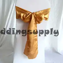 100 золотой сатин Чехлы для стульев Пояса для Председатель Свадьба Чехлы для стульев пояс-кушак ленте стул для банкета